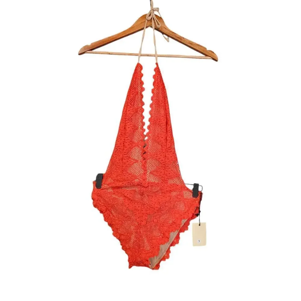 Nightcap Lima V-Plunge Lace One Piece Swimsuit Red NWT